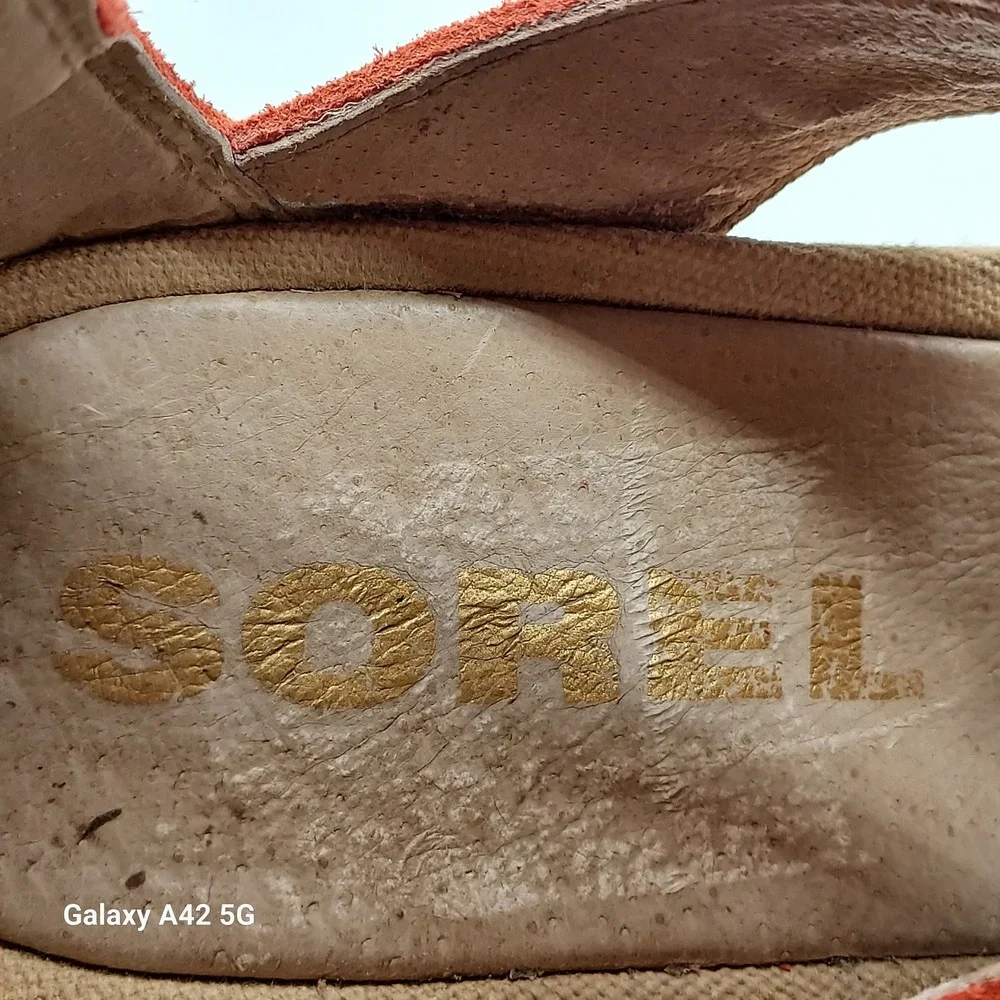 Sorel Joanie II Lace Wedge Sandals‎ Red Orange Suede NL3288-864 Womens 8.5